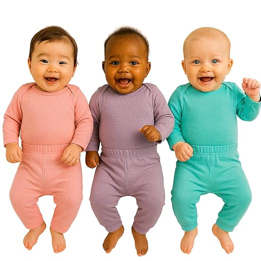 Little Beni Kit 3 Conjuntos Body e Calça Manga Longa Bebê (6 peças) em Suedine 100% Algodão – Conforto e Maciez