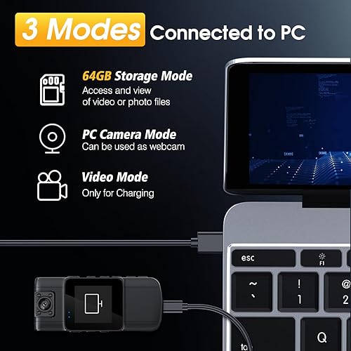 Miniatura 4 de Cámara corporal de 128 GB con grabación de audio y video, cámara corporal de 1080P con lente giratoria de 180, cámaras de visión nocturna, grabadora