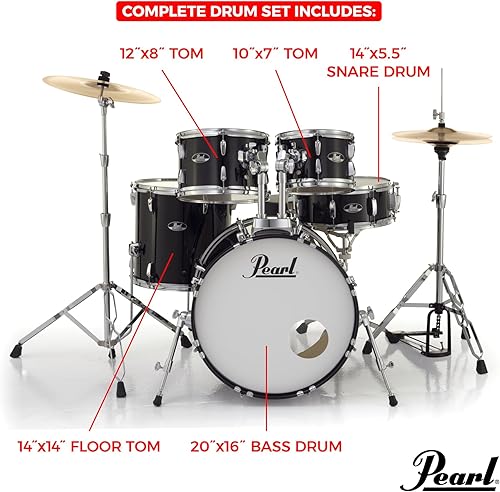 Miniatura 89 de Pearl Roadshow (RS525WFC/C707) - Juego completo de batería de 5 piezas con platillos y soportes, color bronce metálico