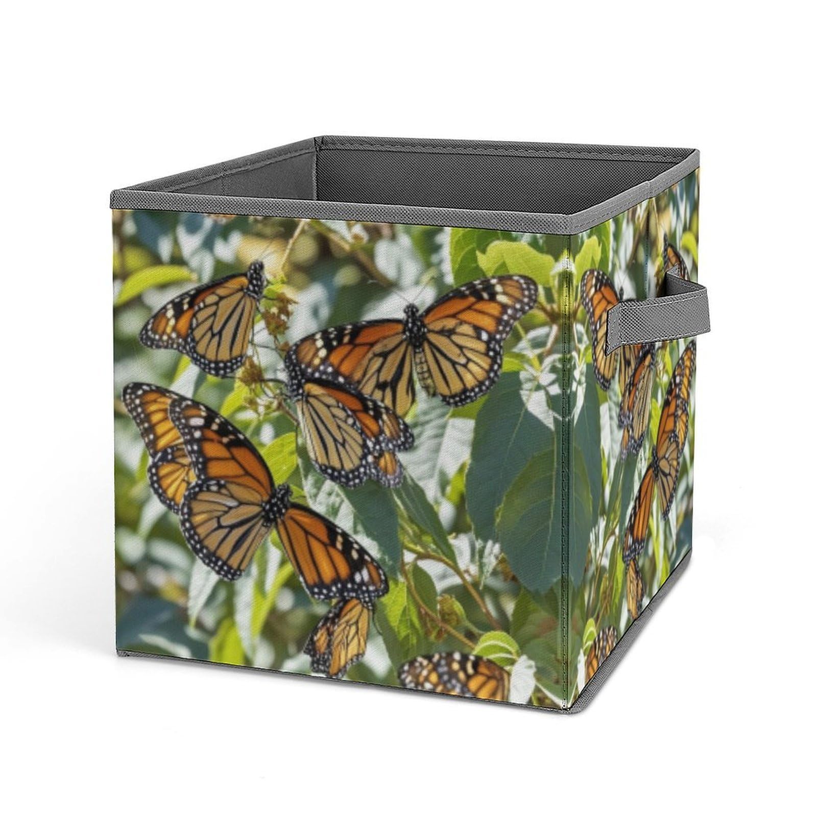 FekiLoot Monarch Butterflies Folding Storage Bins with Handles Large Fabric Storage Cube Storage Organizer Heavy Duty Closet Organizer Sturdy Collapsible Bin Foldable Baskets