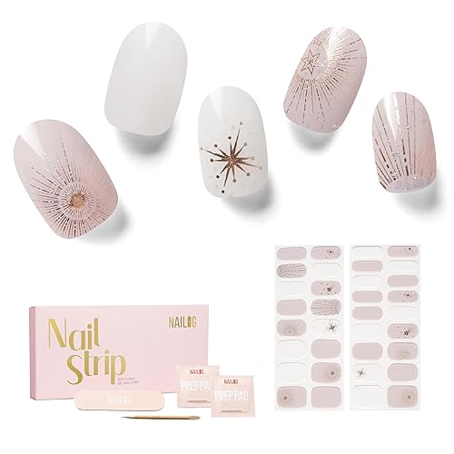 NAILOG Tiras de uñas de gel semicuradas, 34 piezas, compra 2 y obtén 1 lámpara UV, envolturas adhesivas de esmalte de uñas de larga duración con