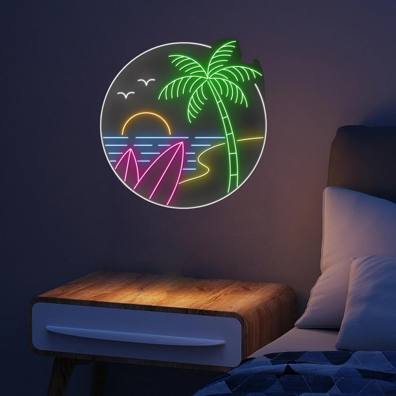 Summer Chill Neon Sign, Summer Vacation Relax Led Lights, Palm Tree Light, Beach Neon Light for Wall Decor Beach House Home Bar Party Decoration, Led Sign for Hawaiian Tiki Bar Wall Decor