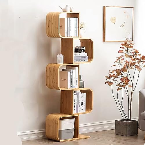 Miniatura 4 de QQXX Estantería de bambú de 5 niveles, estantería de árbol, estantería de pie en forma de S, estantería estrecha para espacios pequeños, estante de