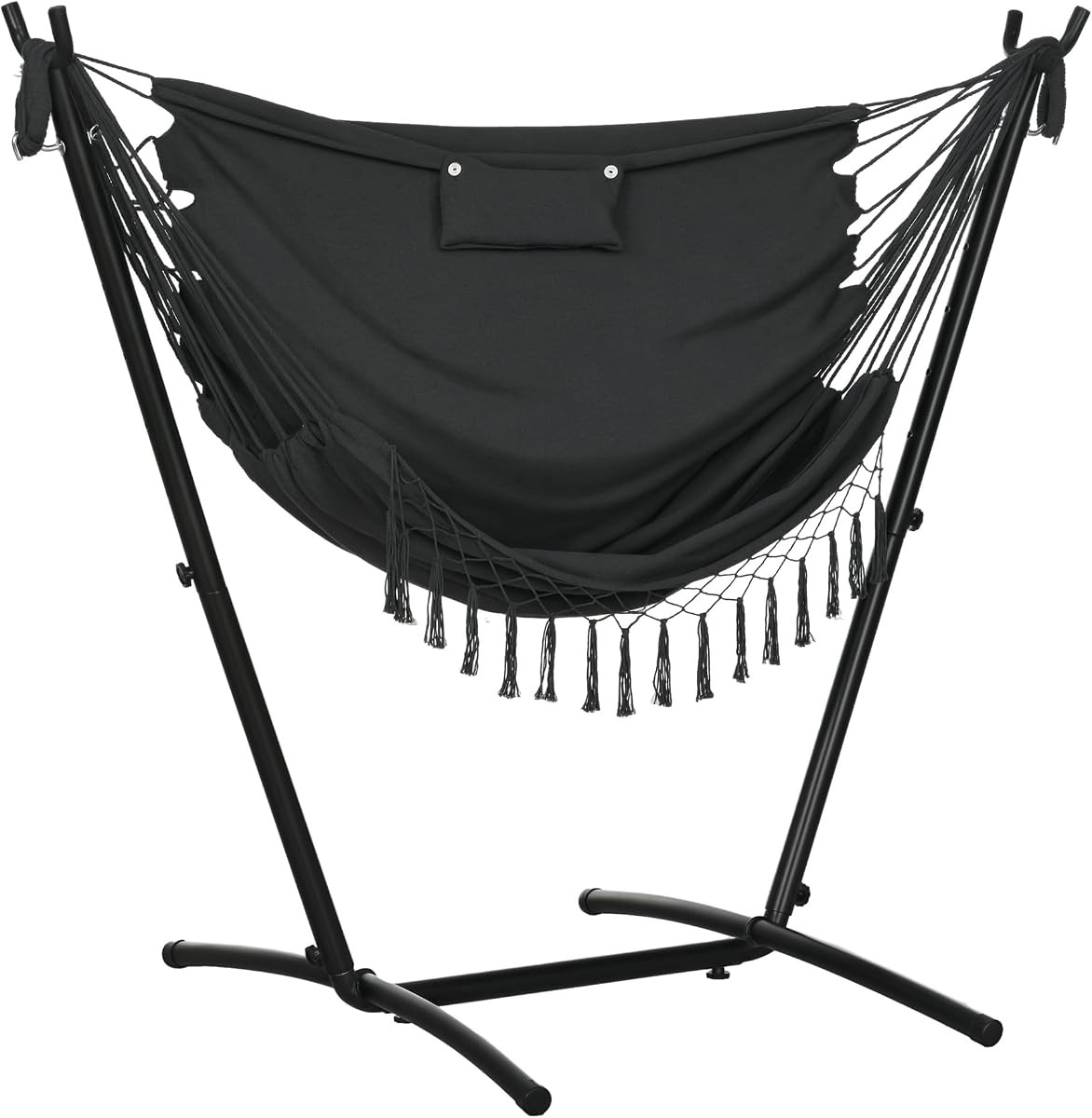 Outsunny Patio Hammock Chair with Stand Side Pocket Headrest Dark Gray | Outdoor, Hammock Swing, Hanging Lounge Chair