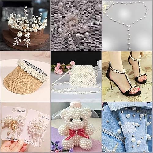 Miniatura 7 de 500 cuentas de perlas blancas de 0.315 pulgadas (0.315 in), cuentas redondas con agujeros para costura, manualidades, decoración, pulseras,