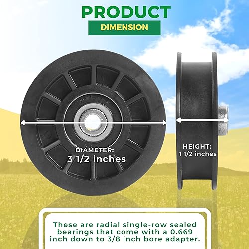Vista 2 de TonGass Paquete de 2, polea tensora plana 532194327 compatible con cortacésped Ariens Craftsman, reemplazo exacto de 3 1/2 pulgadas, polea tensora