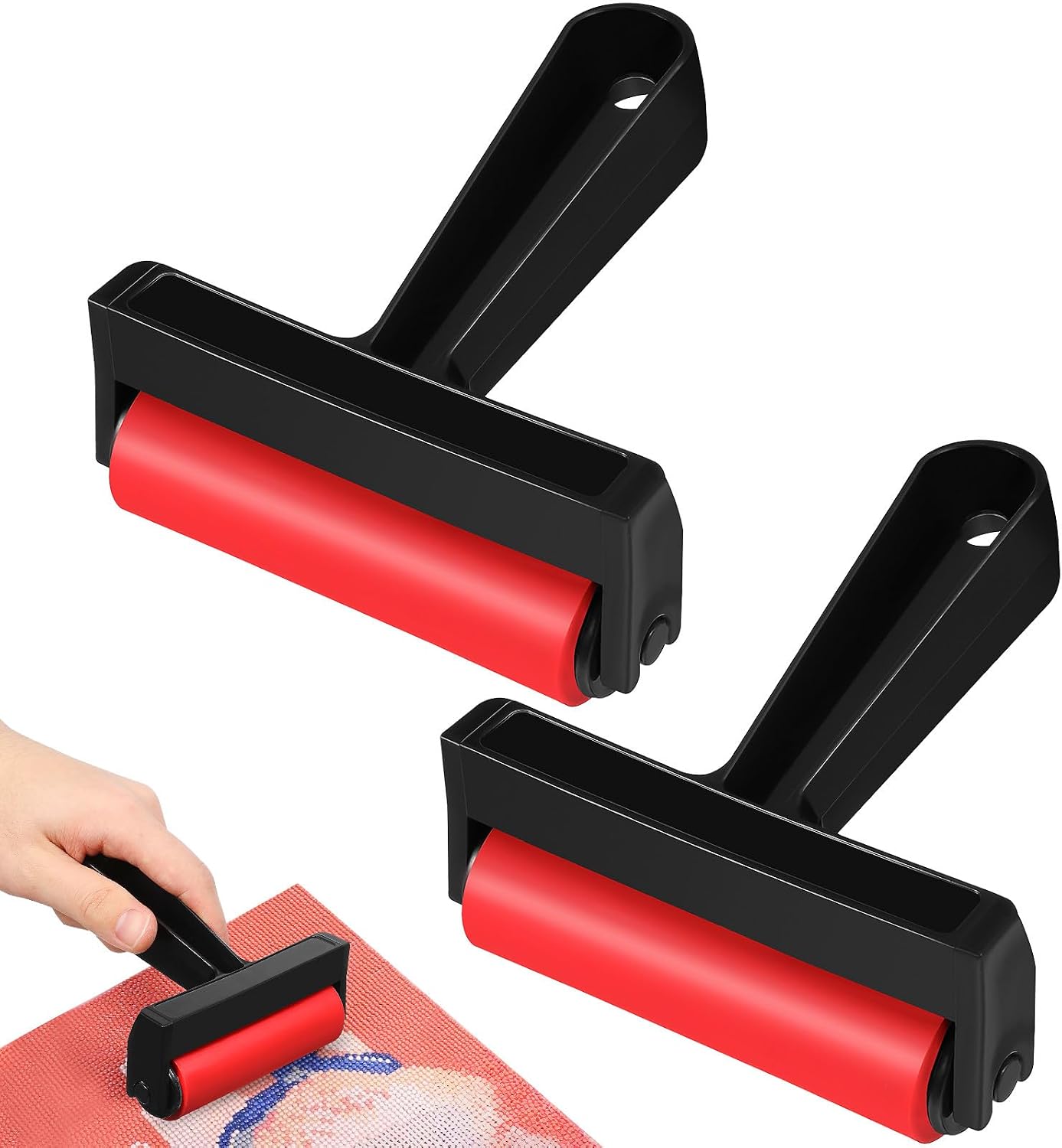 ARTSEWPLY 2Pcs Plastic Diamond Art Rollers Lightweight Printing Brayers for Crafting Stamping Inking Blocks Smooth Surface Rollers for Printmaking and Painting
