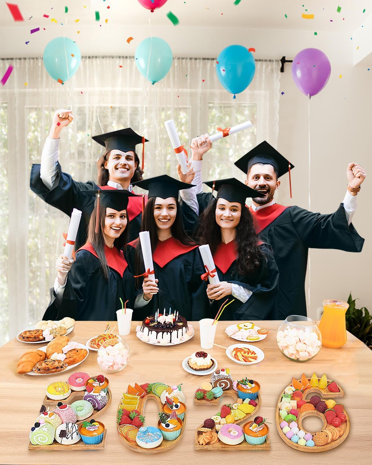 Bagrox 2026 Charcuterie Numbers Fillable- Graduation Centerpieces for Bables, Wooden 2026 Food Tray, 12" Number Charcuterie Board Box, Platter for Graduation Party Decorations