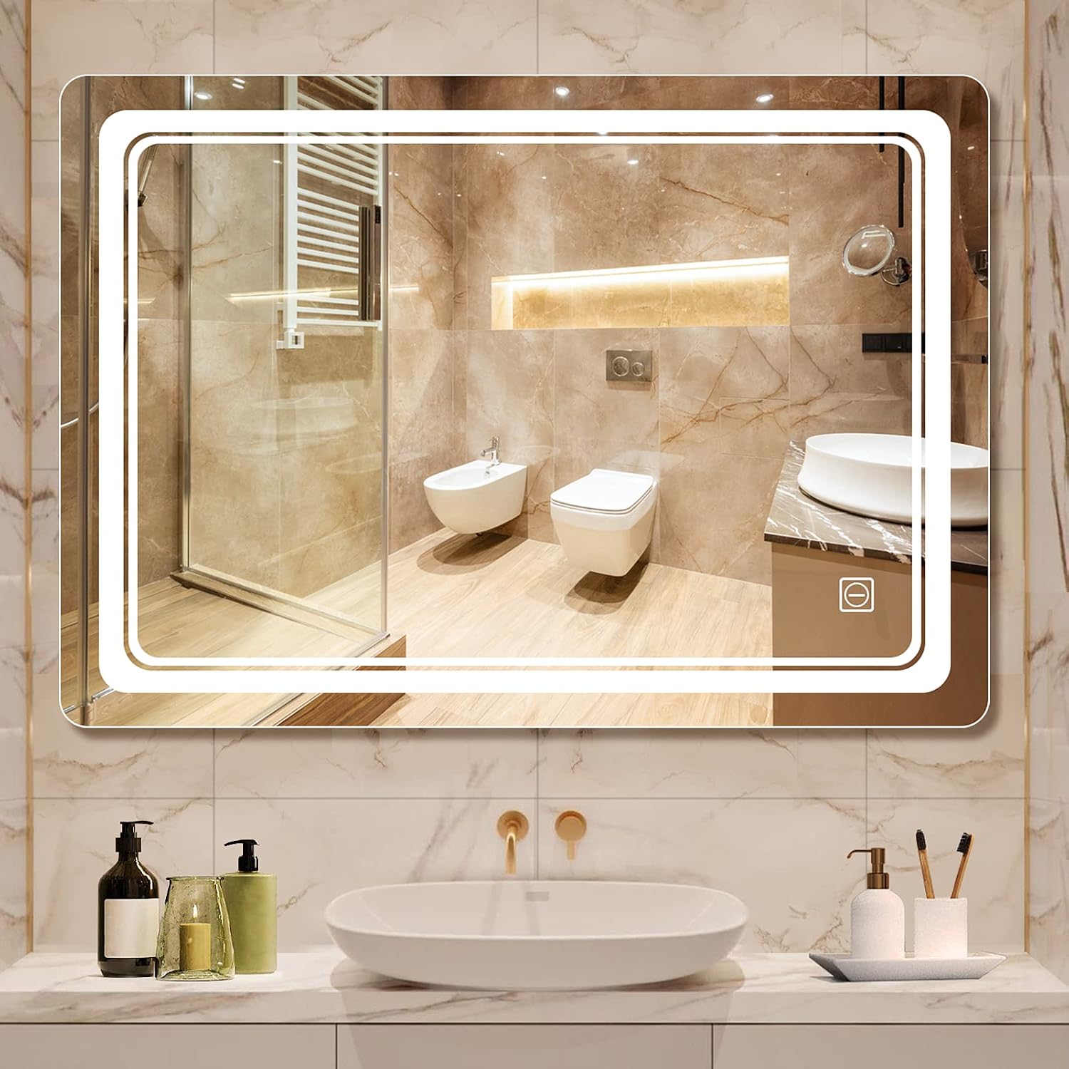 Dutsekk LED Mirror for Bathroom - 36x28 Inch LED Bathroom Mirror with Lights Dimmable IP44 Waterproof - Lighted Bathroom Vanity Mirror 3 Color Temperature for Makeup
