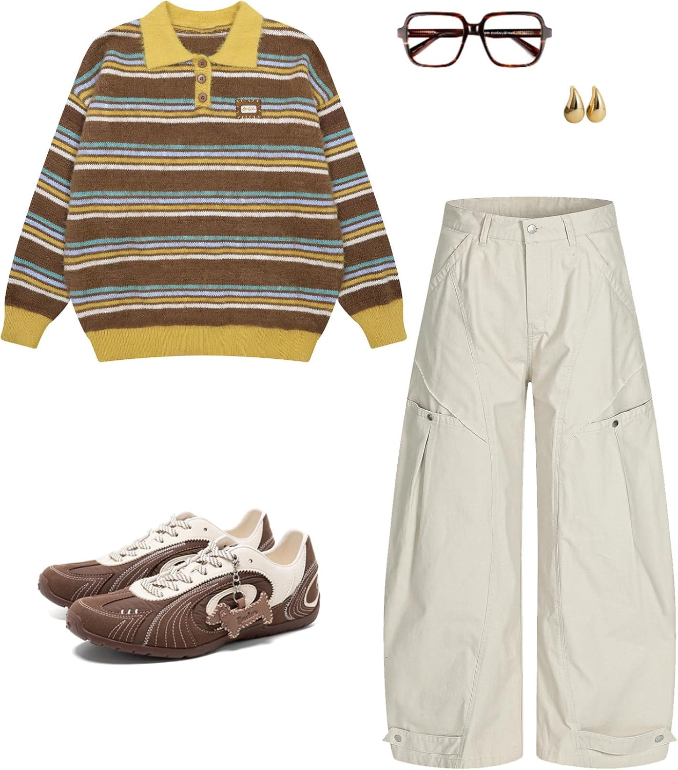 Bakyarder Unisex Retro Striped Polo Knit Sweater Vintage Inspired Long Sleeve Pullover - Image 4