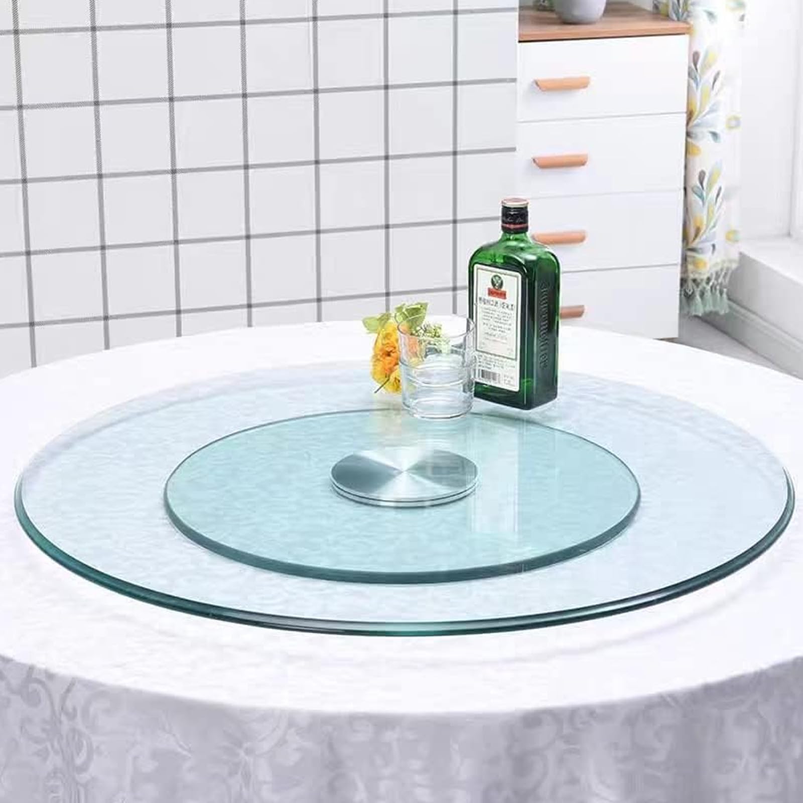 Soporte redondo para pasteles de 60 cm, plato giratorio transparente con base de aluminio, perfecto para cocinas, comedores, fiestas y bodas