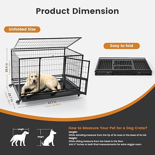 Miniatura 3 de Gardner Pet Jaula para perros resistente de 43 pulgadas con ruedas, jaula de metal plegable para perros pequeños y grandes, jaula indestructible