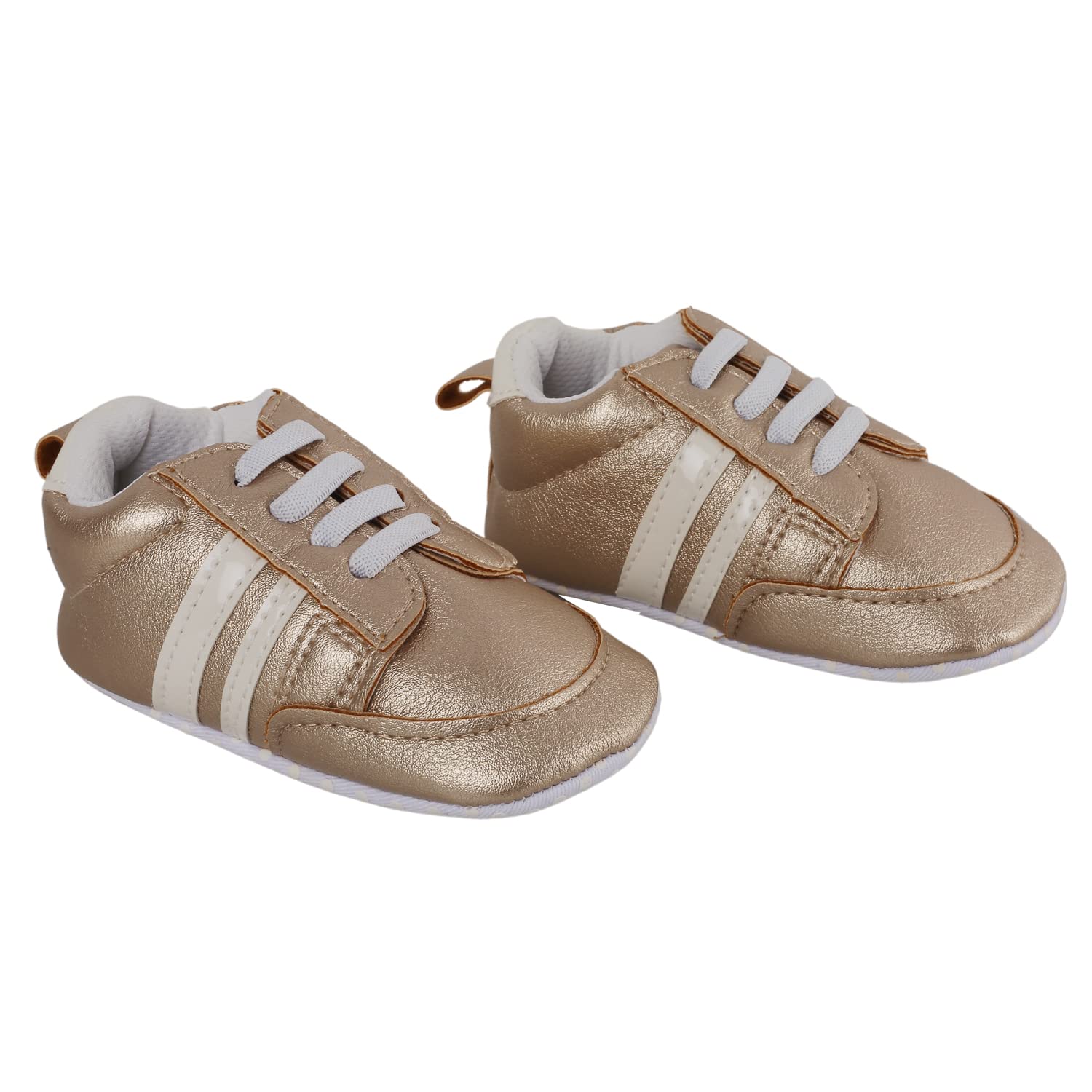 BabyMoo Striped Comfortable & Breathable Baby Unisex Booties | Cozy Fleece Infant Footwear Metallic Gold Lace Up Sneakers Booties | Baby Boy and Girl Booties |Age 0-6 Months (B09N8VHJYR) Amazon Price History, Amazon Price Tracker