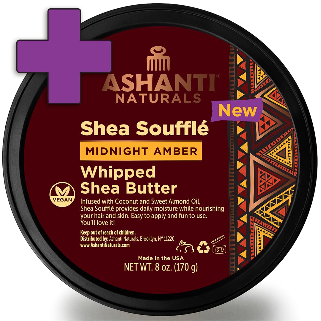Ashanti NaturalsBundle - White Chunky Shea Butter 10 ounce | Shea Butter Souffle 8 ounce (Midnight Amber)