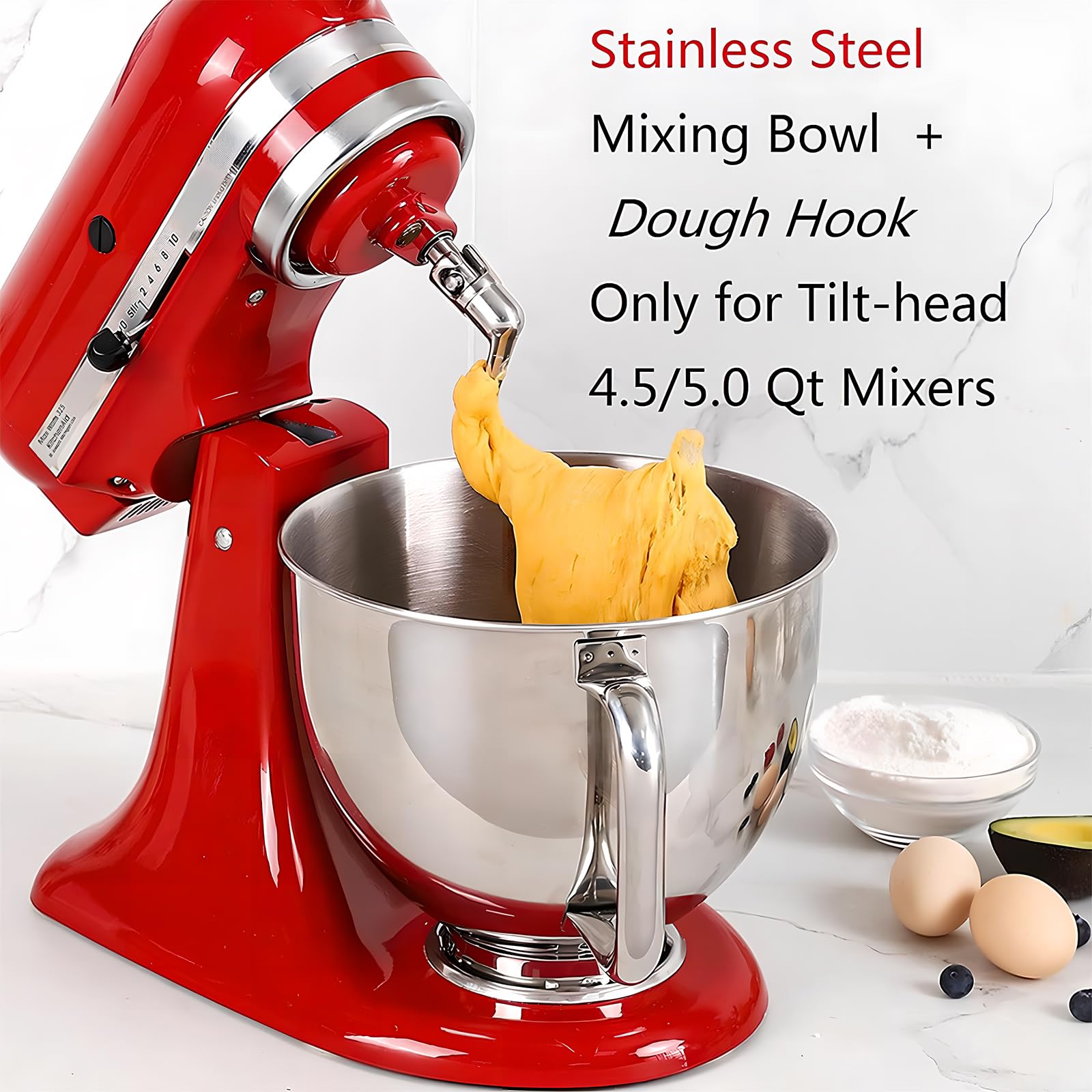 Edelstahl-Mixerschüssel für Küchenhelfer, 4,5-5 Quart Standmixer, kompatibel mit Artisan KSM100, KSM103, KSM110, KSM150, RRK150, K45SS, KSM75, KSM90, KSM95, K45, 5KSM125, 5KSM150, 5KSM150, 5KSM150 75
