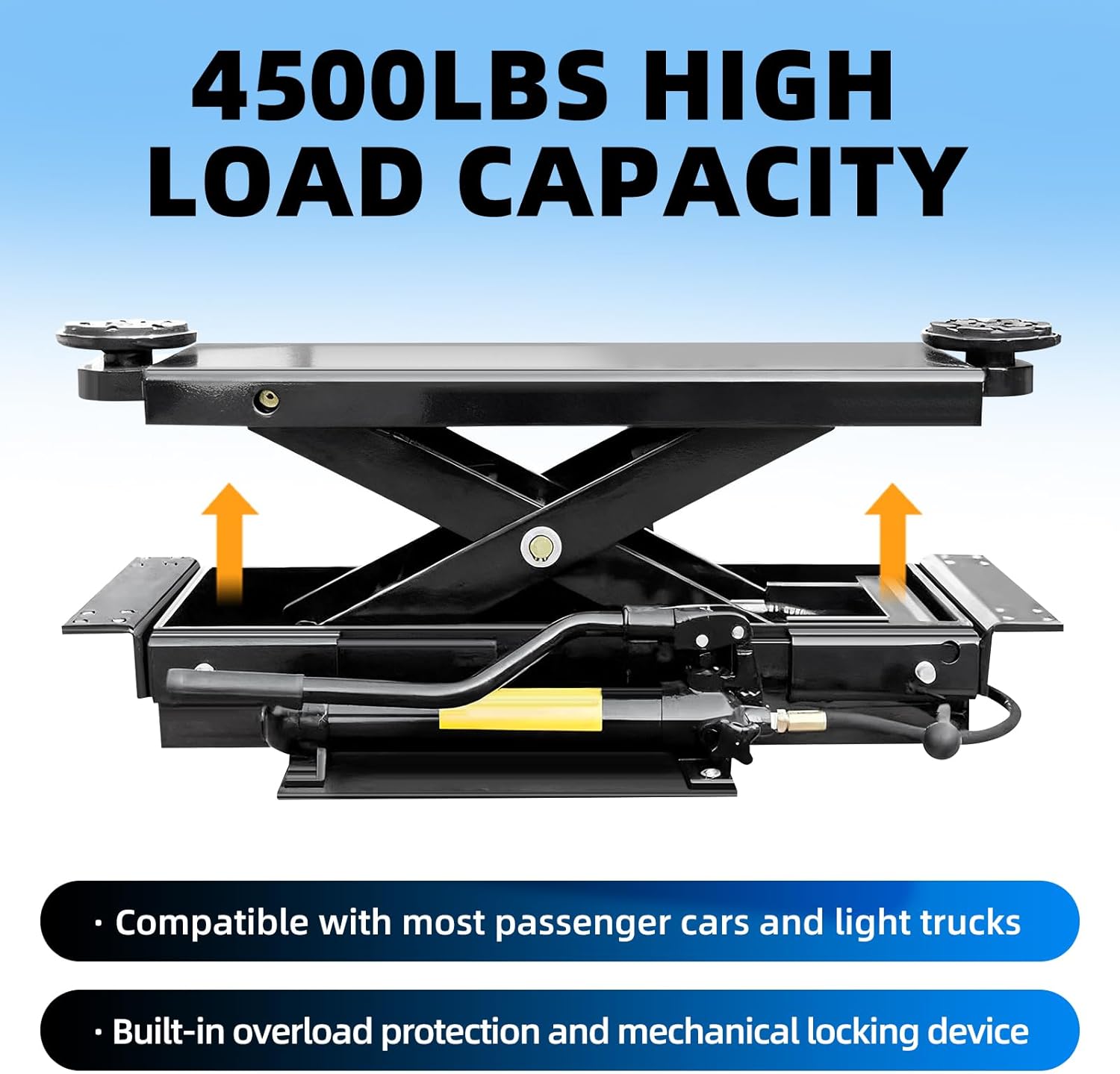 4500 Lb Rolling Scissor Jack, Manual Pump Rolling Bridge Jack for 4 Post Lift, Adjustable Width with 3 Locking Positions