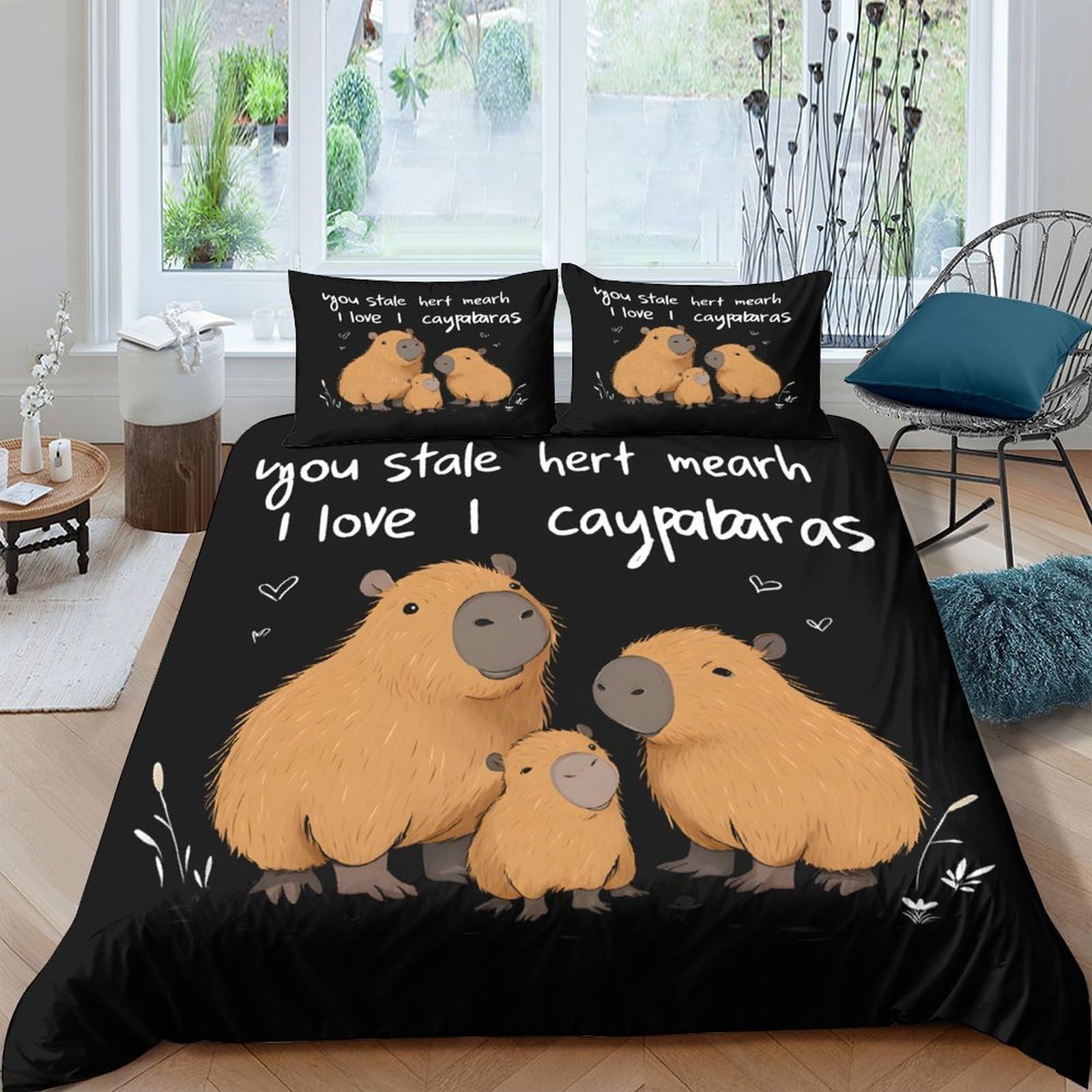 Ctjqhvkz Style-10 3D Printed Capybara Family Fitted Sheet Microfiber Soft Black Mattress Cover For Bedroom Dorm Room Decor Protection Single（135X200cm）