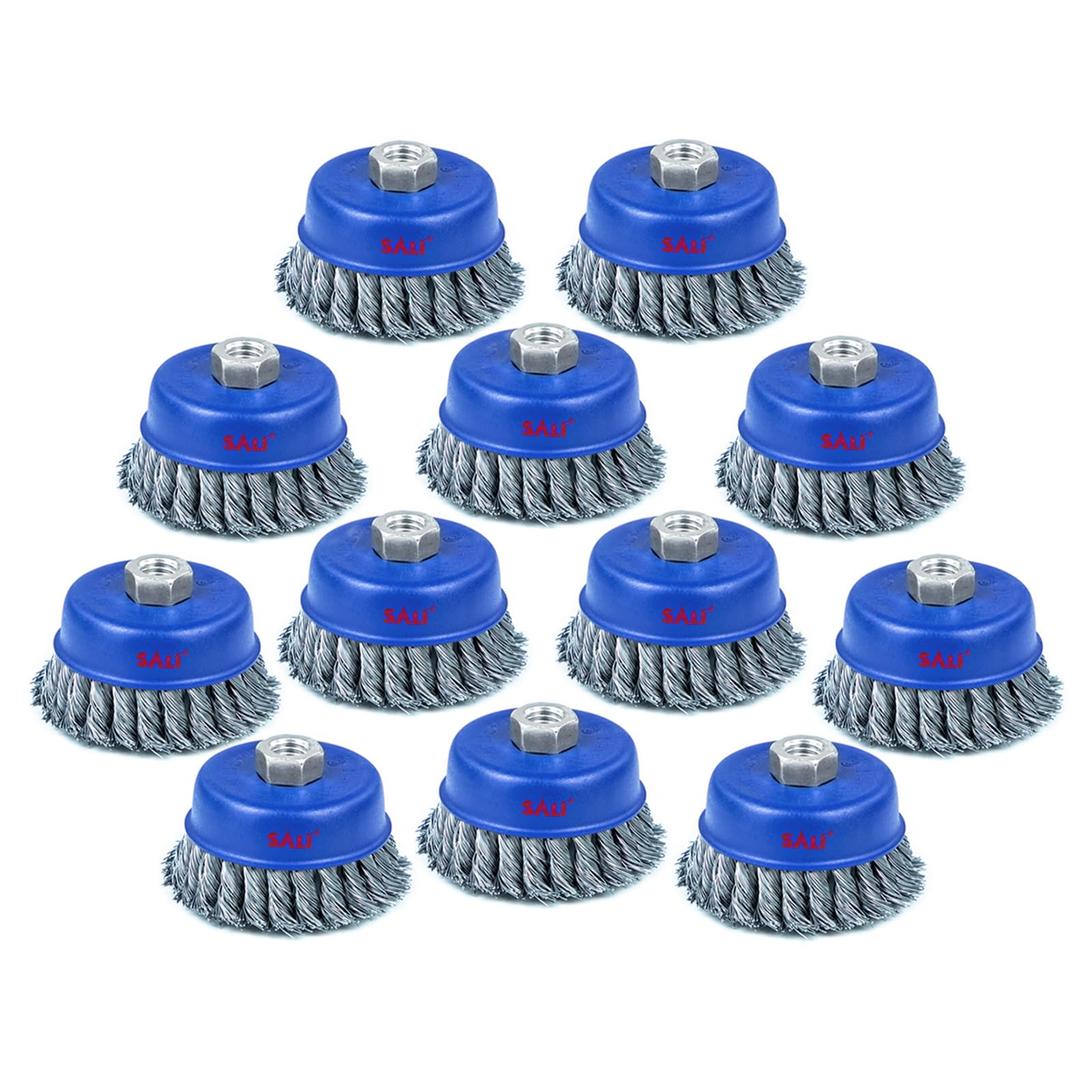 SALI 12 Pack Wire Cup Brush, 4 Inch Twisted Knotted Cup Brush for Grinders, with 5/8-11 Inch Arbor for Heavy Cleaning Rust, Stripping and Abrasive,