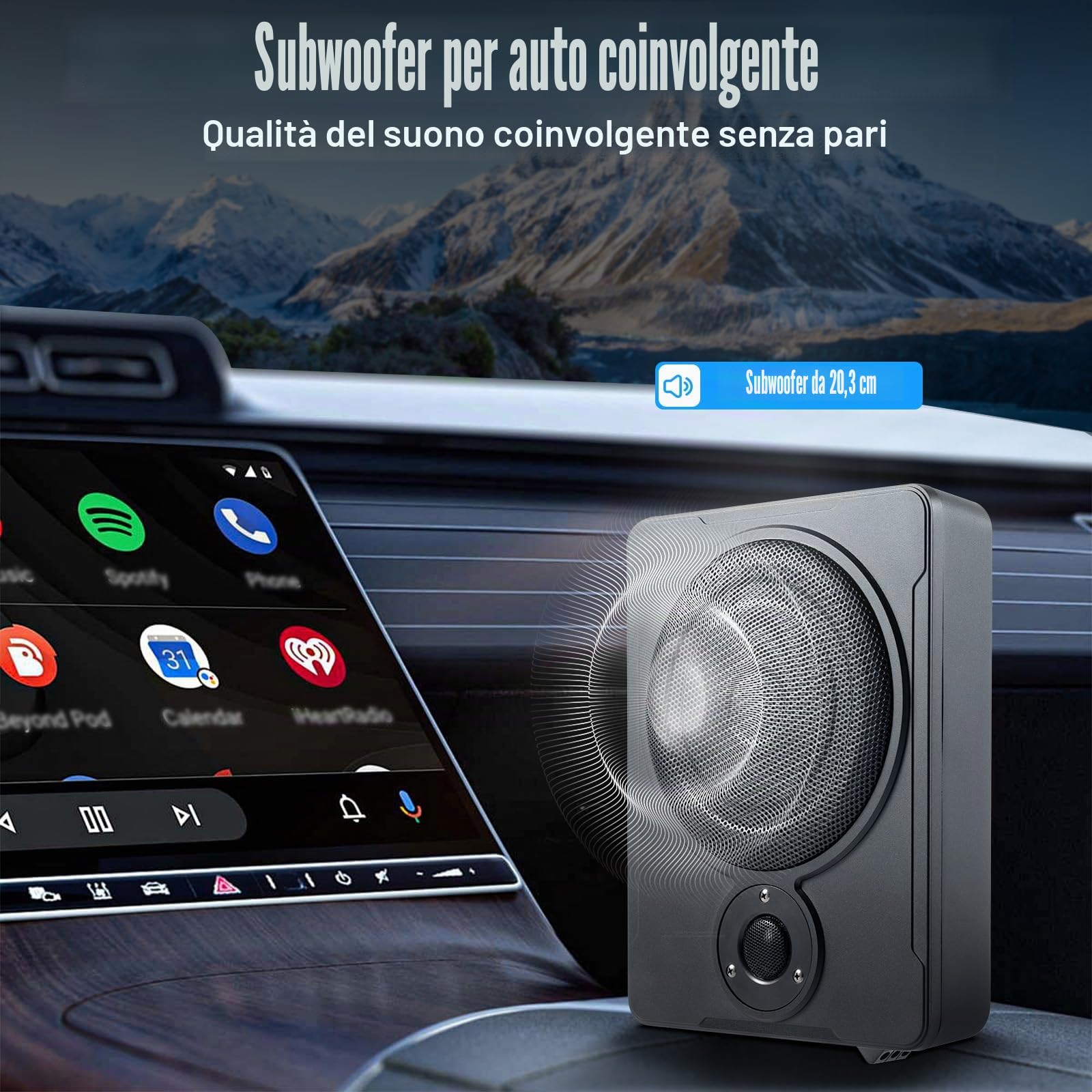 Subwoofer 8 pollici auto sottosedile compatto Subwoofer Amplificatore attivo con set di cavi 600 W elettronica per veicoli che necessitano di bassi