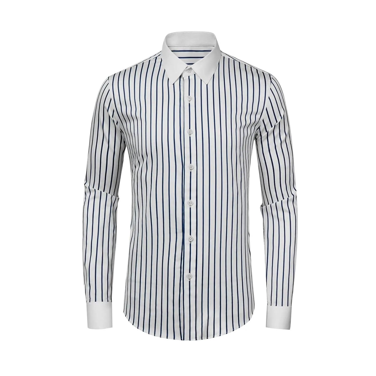 Mens Long Sleeve Cotton Striped Shirt Autumn Slim Business Versatile Social Banquet Dress Shirts