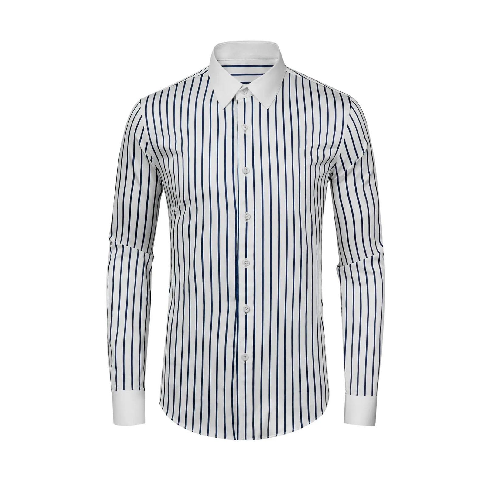 Mens Long Sleeve Cotton Striped Shirt Autumn Slim Business Versatile Social Banquet Dress Shirts