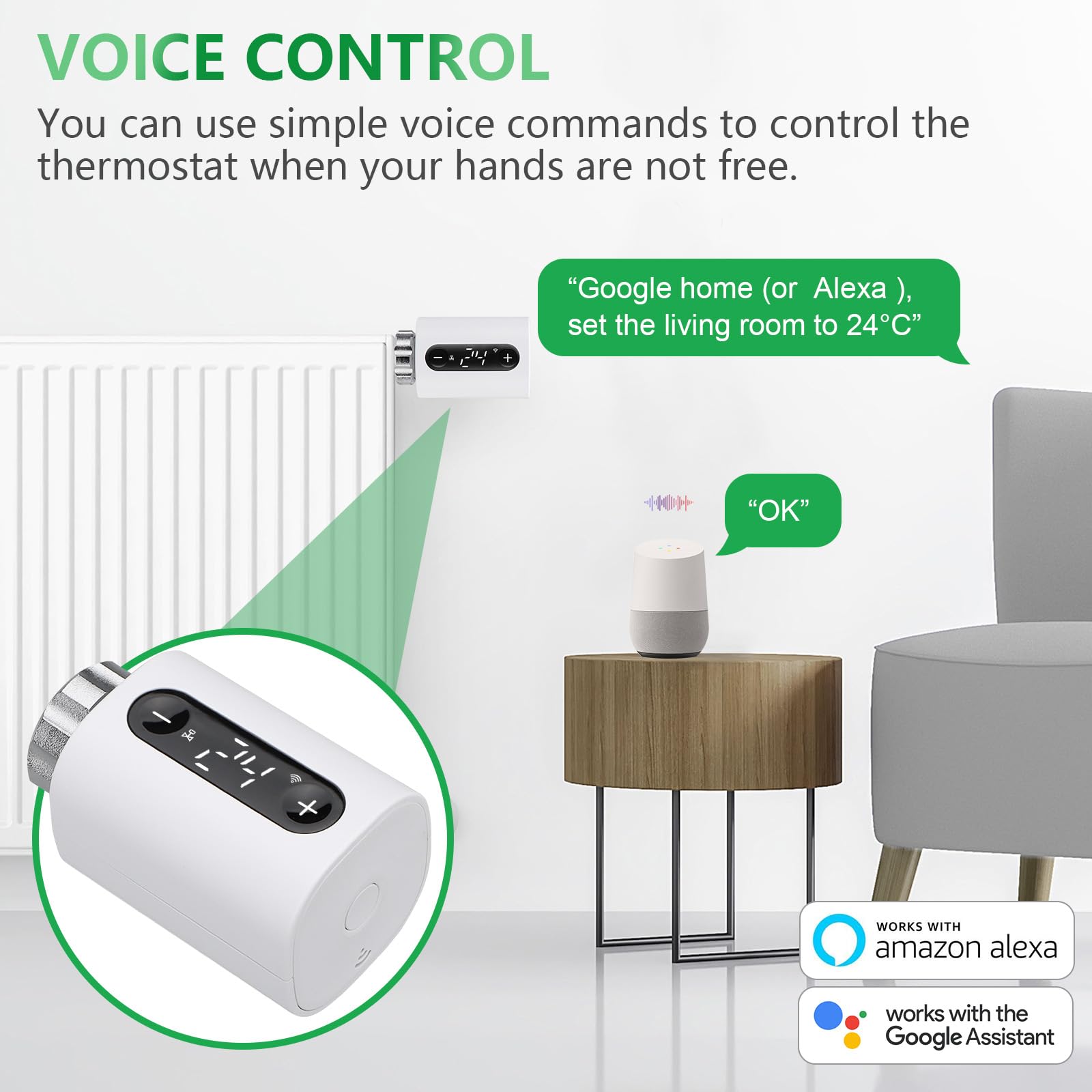 Wengart Termostato de radiador TRV inteligente WiFi WG360, válvula de radiador controlada por aplicación de 2.4 GHz, control de calefacción programable en varias habitaciones, detección de ventana