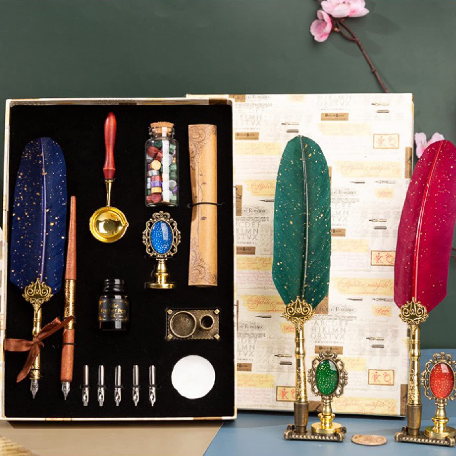 Joyeee Feder Kalligraphie Stift Set, Dip Pen Kalligraphie Set enthalten Siegelwachs Perlen, Ersatzspitzen zum Schreiben, Journaling, Zeichnen, Unterschrift, Hochzeit, Retro Dekoration Geschenk
