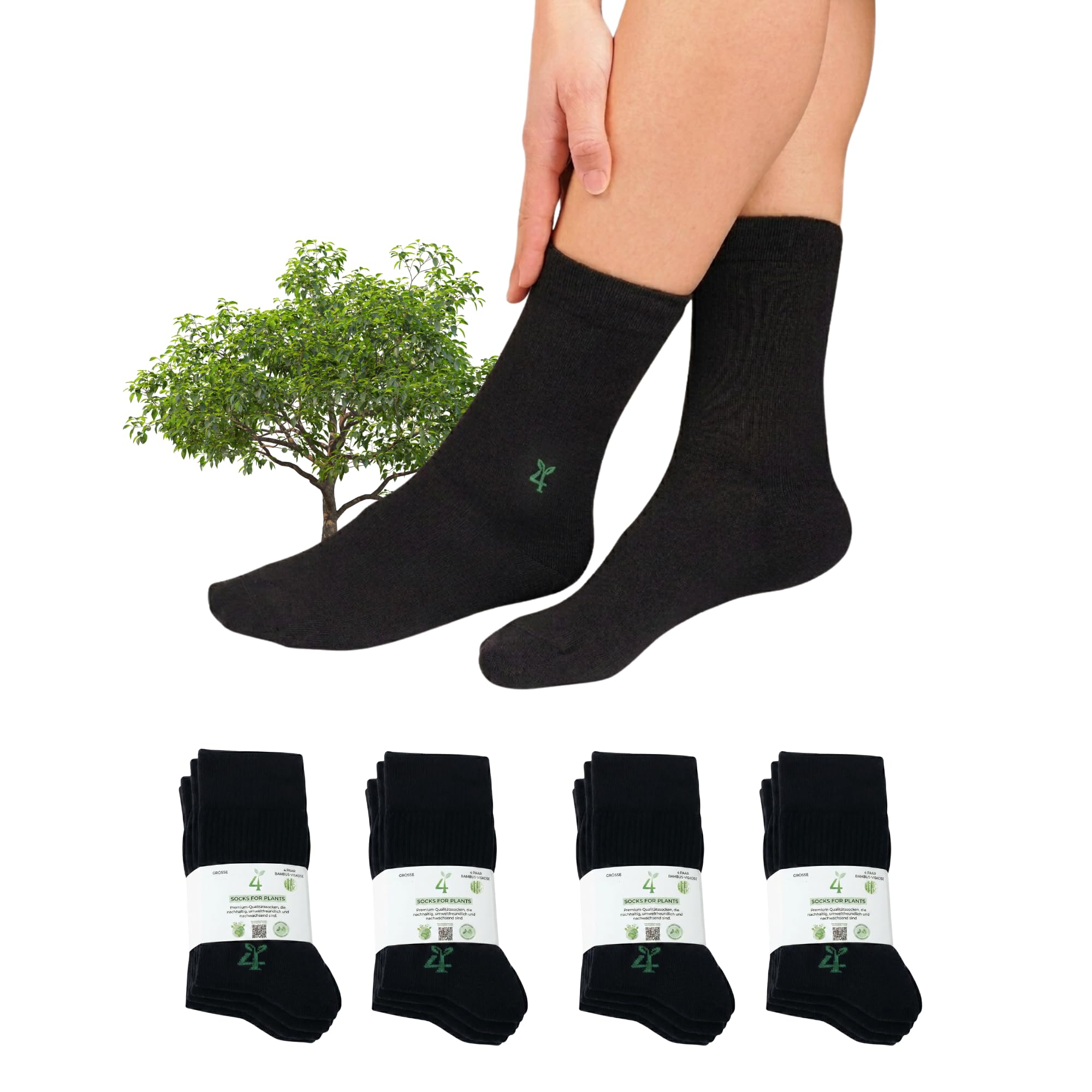 Socks For Plants Bio-Baumwollsocken für Damen und Herren - atmungsaktive Socken 4er Paar Größe 35-46 robuste Tennissocken hoch unisex