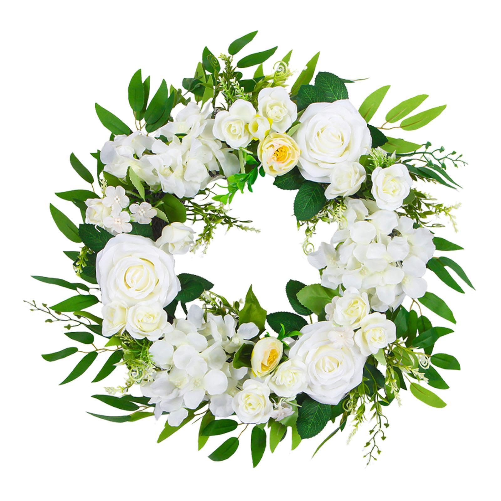 Milageto Ghirlanda Porta Anteriore Artificiale Decorazione Ornamento Sospeso Primavera Tessuto Pp Riutilizzabile Centrotavola Adatta per, Bianco