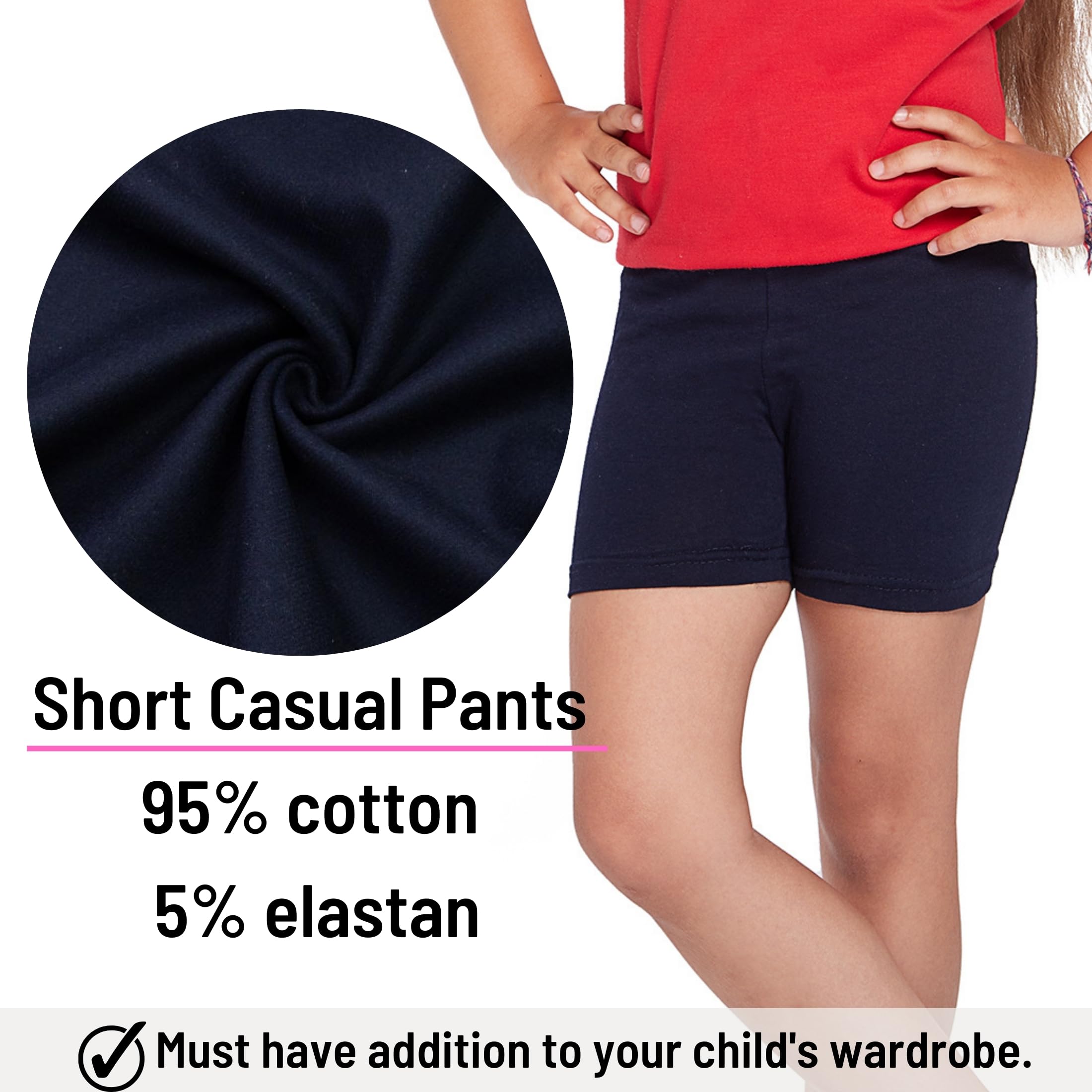3 Pack Girls Cycling Shorts - Safety Comfy Cotton Basic Non See Through Girl Short Leggings Kids - Pack of 3 School Dance Sport Bike Summer Shorts Knee Length