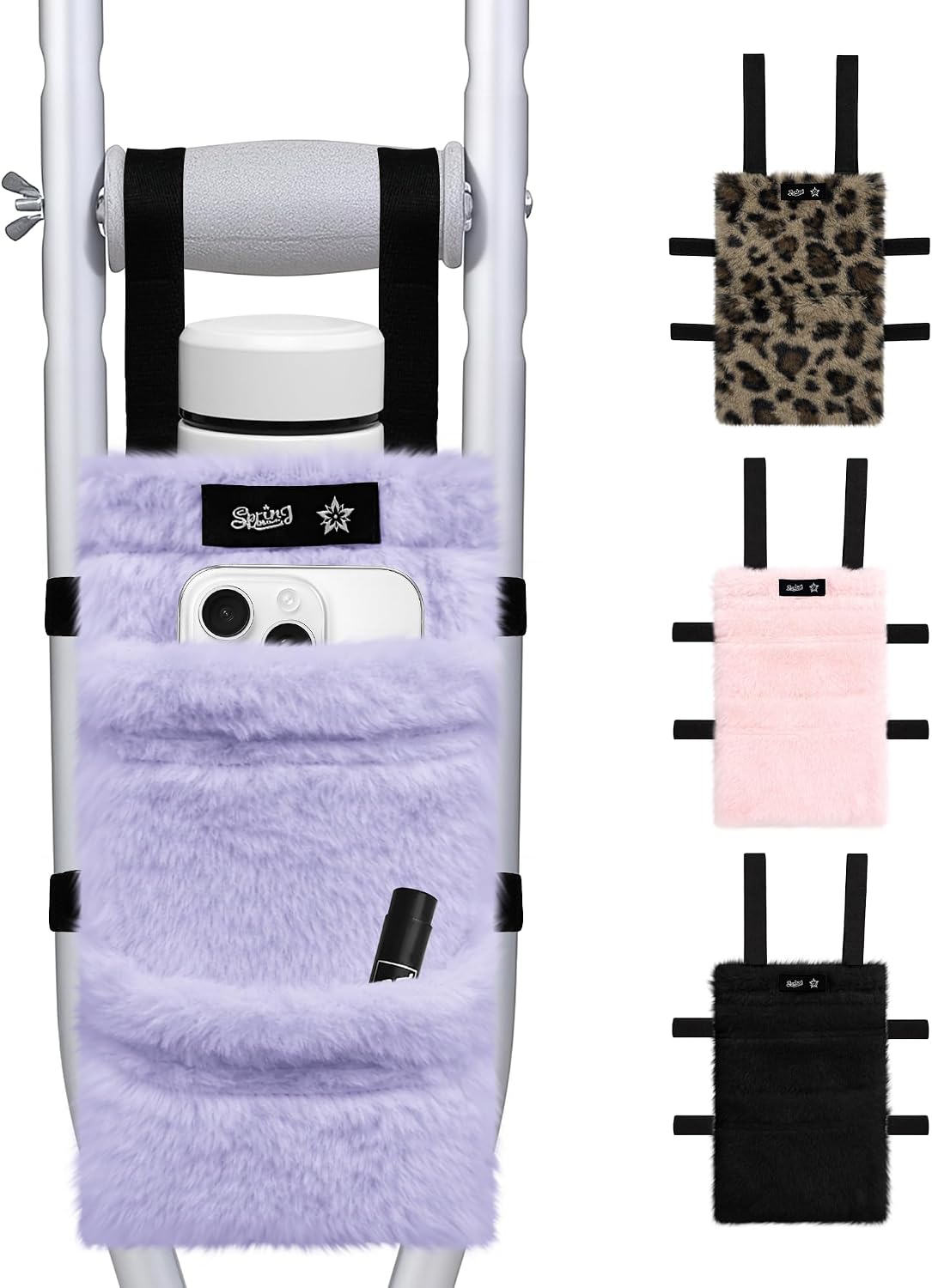 SPRING SEAON Crutch Bag Fuzzy, Crutches Accessories Bag and Bottle Holder