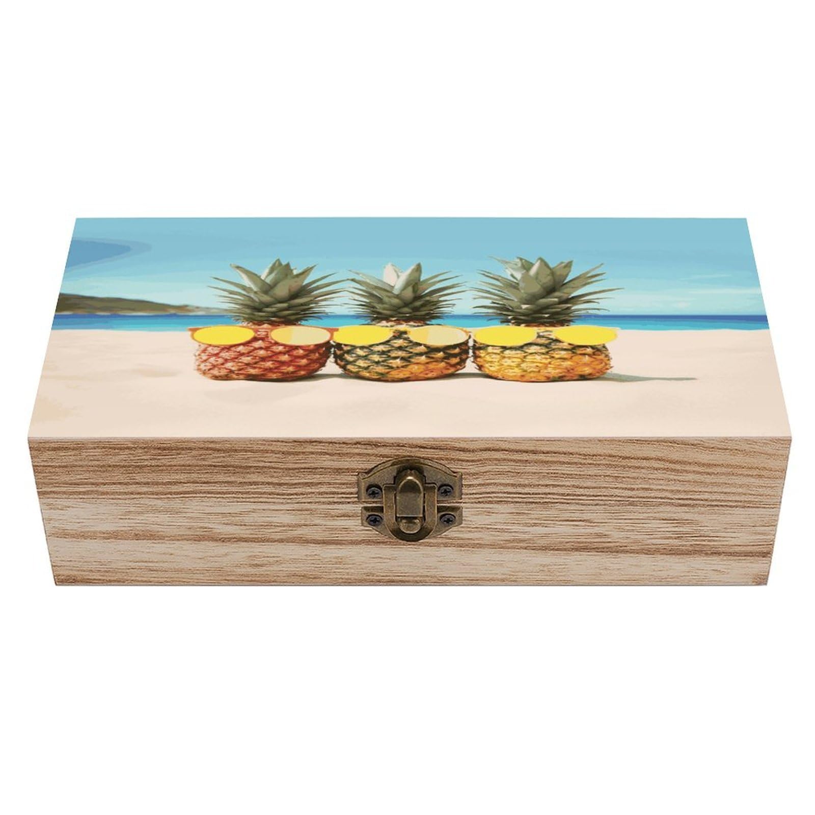 Adfgyerh Style Seaside Beach Yellow Geometric Pineapple Bins Solid Wood，Jewelry Box Retro And Exquisite，Storage Box Used For Storing Photos, Souvenirs, Letters, Gifts, And Jewelry.