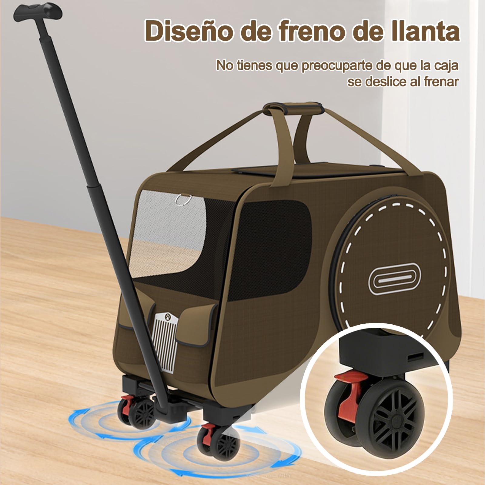 Galatée Cochecito para Mascotas, Bolsa De Viaje para Perros con Ruedas Extraíbles, Bolsa para Gatos con Ventanas De Malla, Bolsa Plegable para Perros para Viajes, Camping y Exteriores(Marrón)