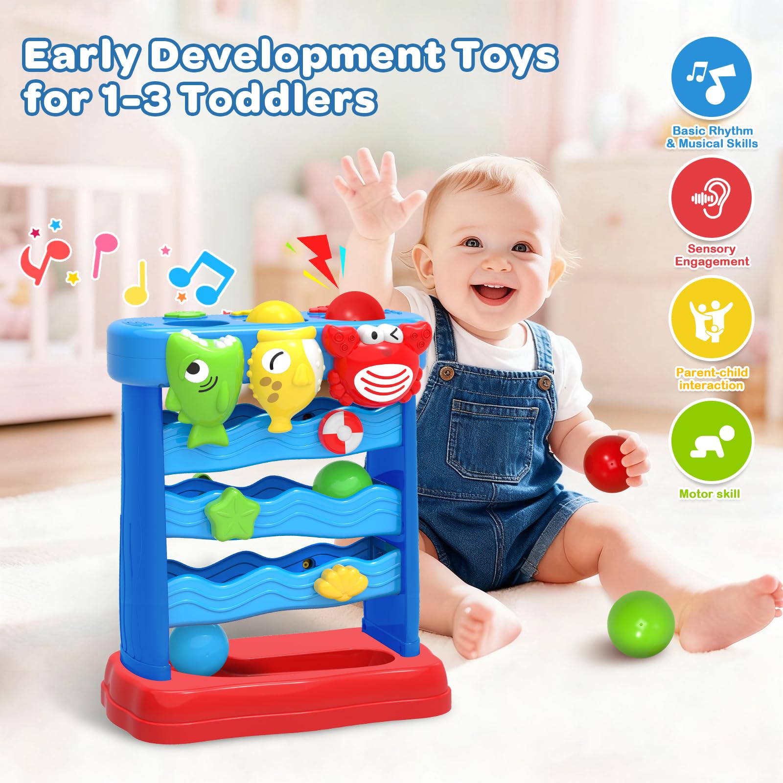 Toys for Toddlers 12-18 Months, Montessori Musical Toy for Baby 12-18 Months，Interactive Feeding Toy with Lights, Sensory Cause and Effect Game, Christmas Birthday Gifts for Boys Age 1-2 years old