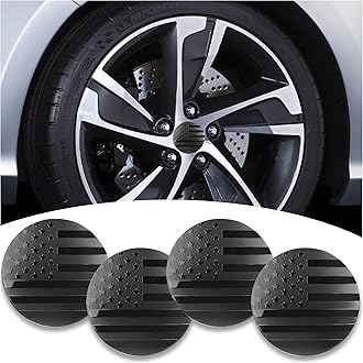 4PCS American Flag Car Wheel Center Caps Sticker,Wheel Hub Caps Sticker Compatible with 56mm/2.2 Inch Wheel Hub Caps,Automotive Exterior Accessories Center Caps for Rims Car Decorations (Black Flag)