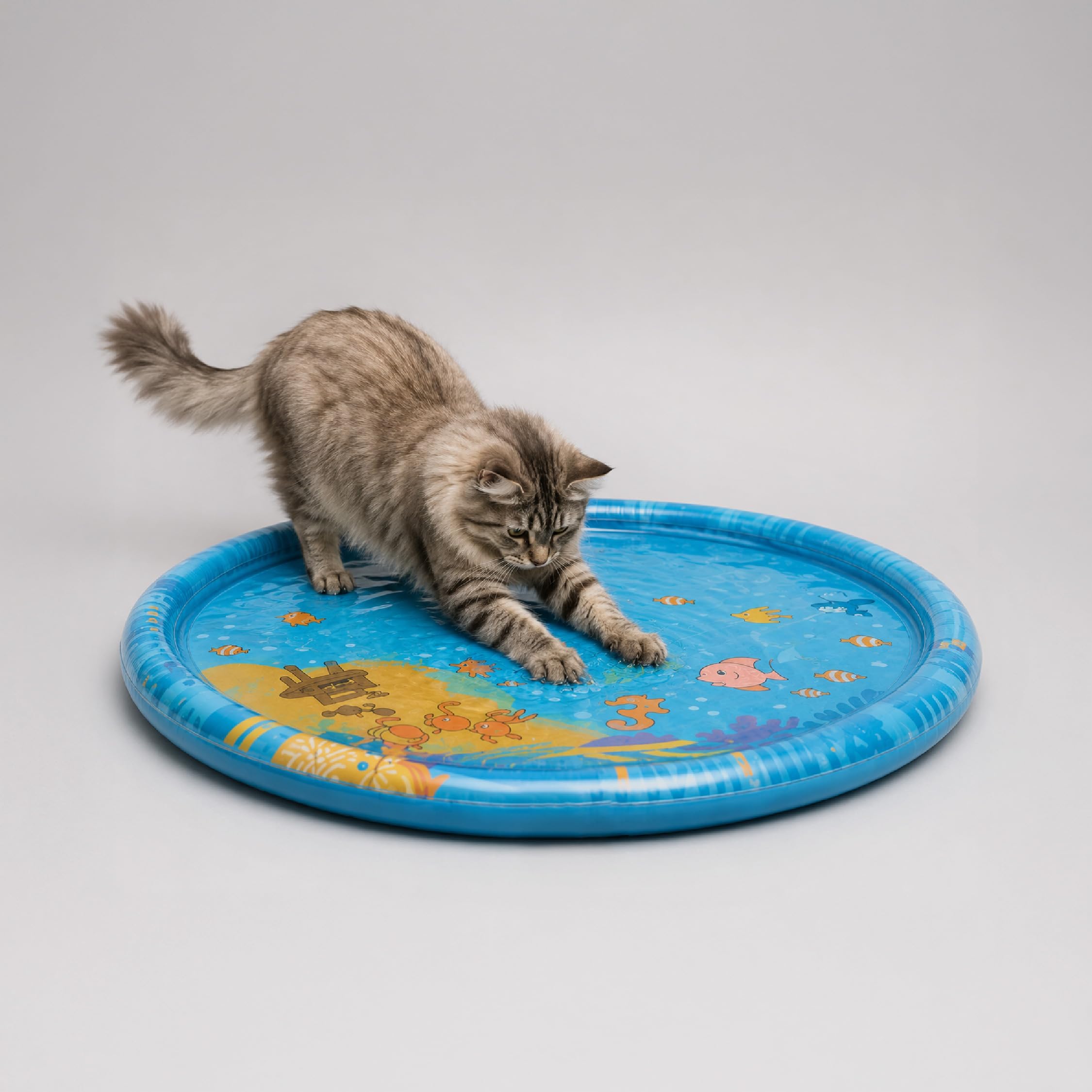 Tilting Heads LumenPool Bed Cooling Water Bed for Dogs & Cats with Floating Fish Toys Foldable Pet Cooling Mat Stress Re
