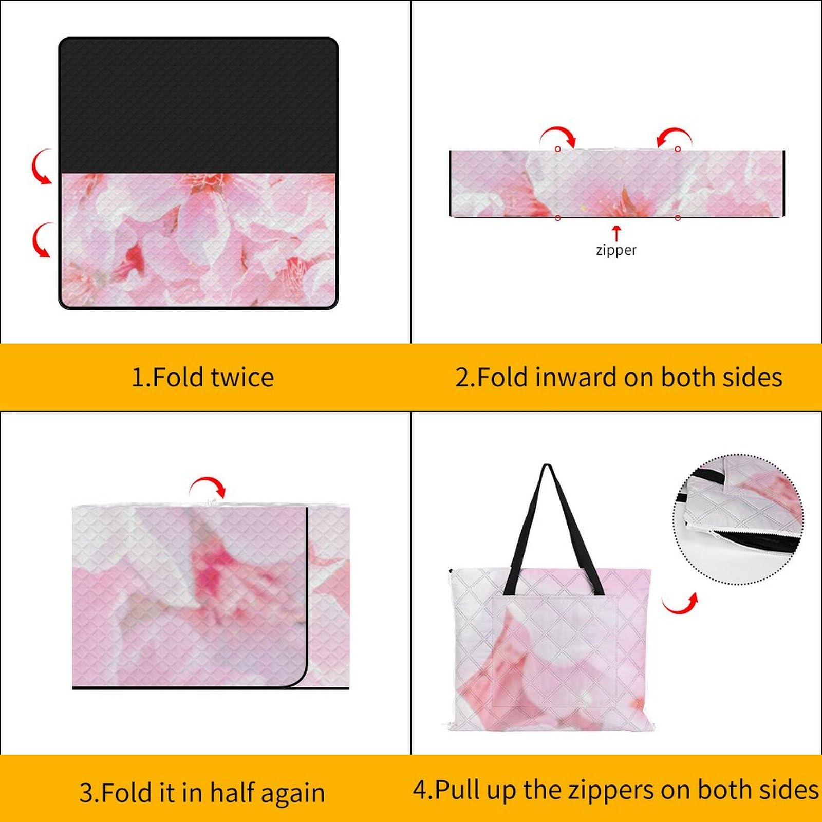 3D Stampa Fiore di pesca rosa Coperta Picnic Impermeabile Plaid Pic Nic Pieghevole Tappeto Pic Nic Per Pic-nic, Spiaggia, Campeggio, Parco, Giardino, Estate 200x200cm