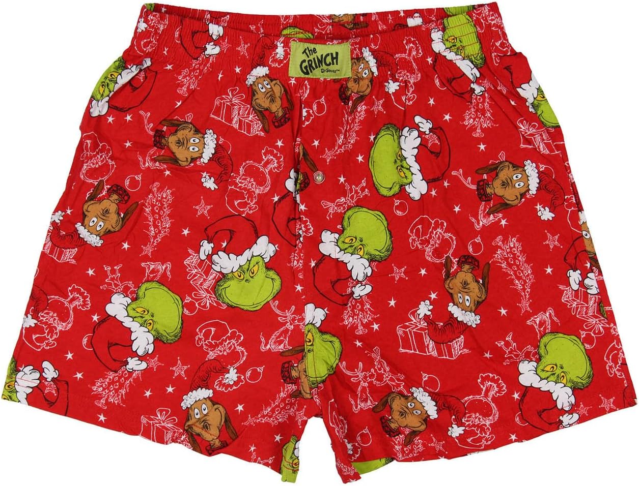 Dr. Seuss The Grinch Men's Max Grinch Cindy Lou Who Christmas Holiday AOP Boxers Lounge Sleep