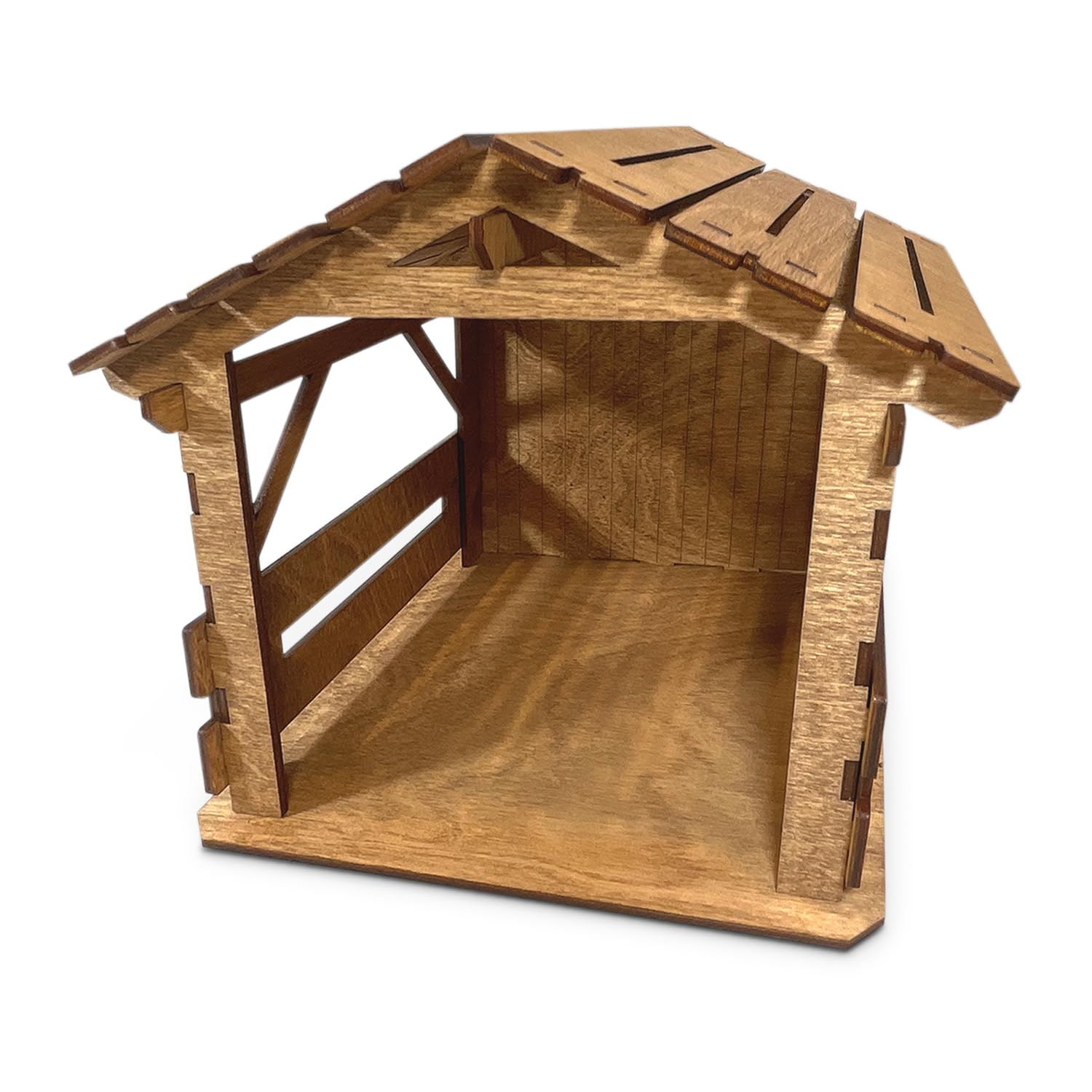 AMamasArt Christmas Nativity 7-Inch Tall Stable Scene | Wood Crèche | Elevate your holiday tabletop decorations with this nativity background for your Holy family figurines