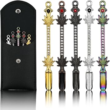 Mini Shovel Spoons Set, 5pc Metal Small Spoons with PU Pouch, Multi-Color Tiny Spoon Necklace Charms Decorative Pendant, Little Measuring Spoon, Rhinestones Jewelry Keychain Gift Maple Leaf