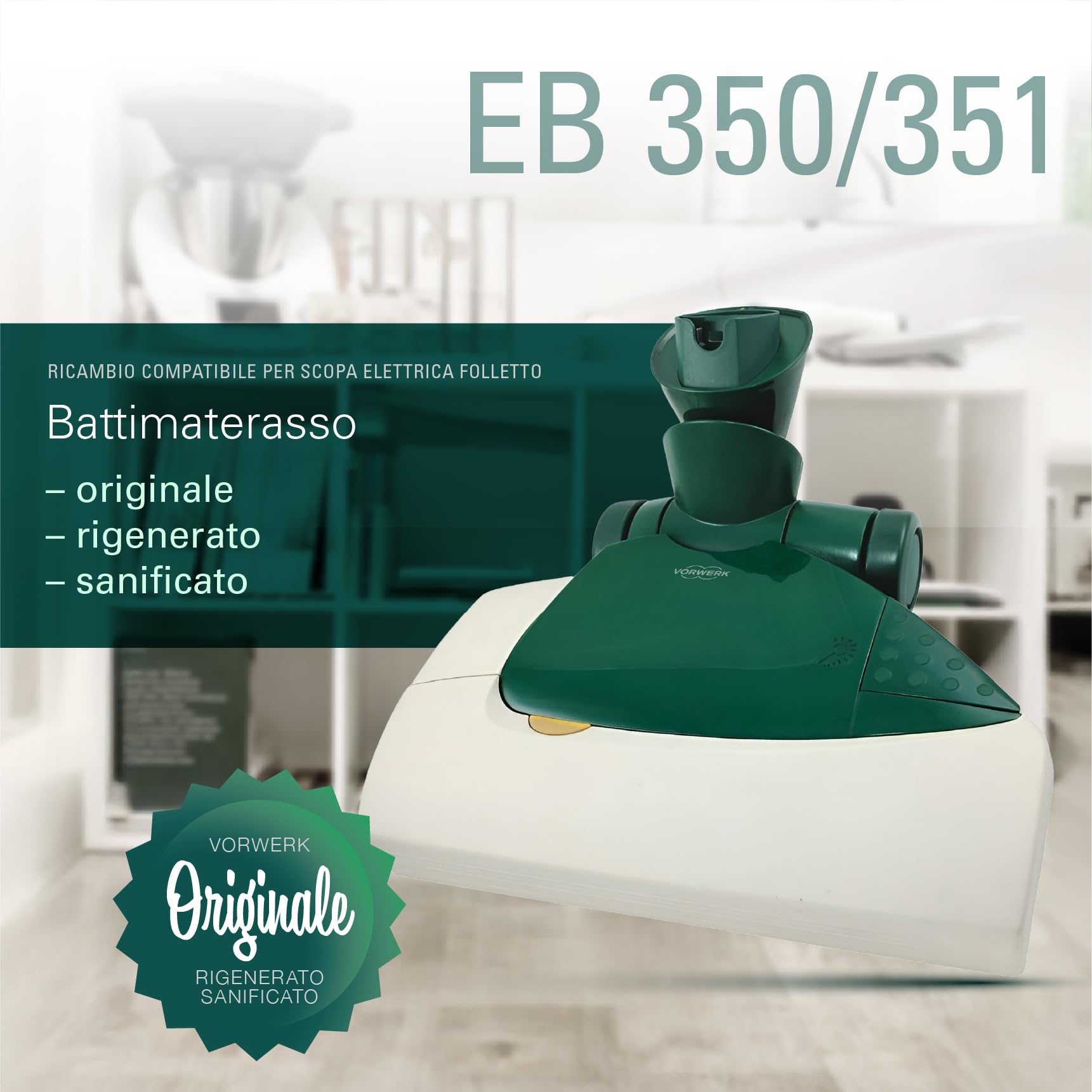 Battimaterasso Folletto EB 350/351 -RIGENERATO E SANIFICATO- Compreso Di Spazzole Per Materassi | Accessorio ORIGINALE - 100% Compatibile Con Vk 130,131,135,136,140,150, 200, 220s