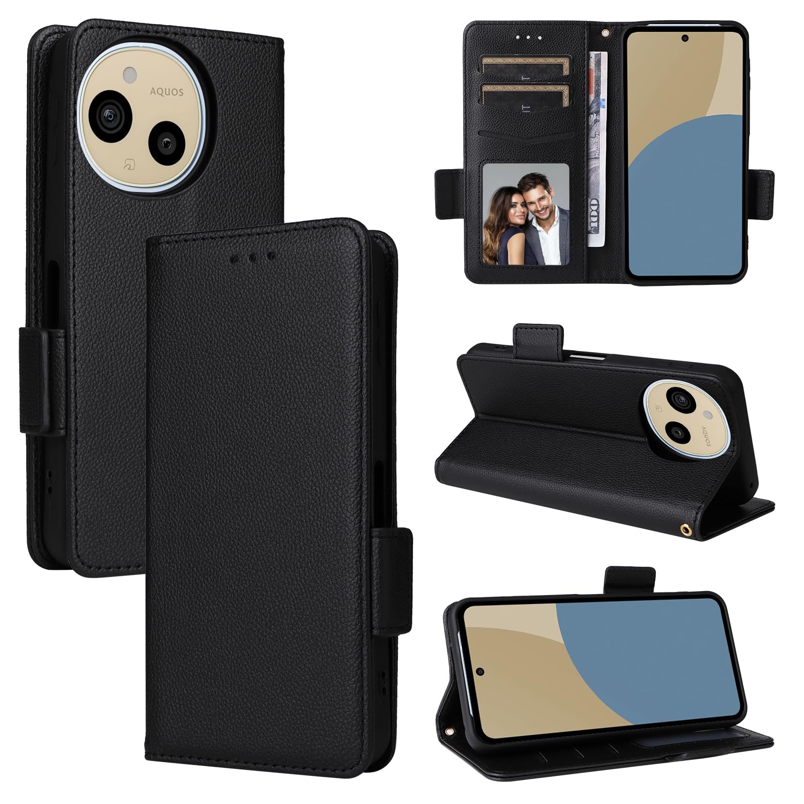 Nutmeg AQUOS sense9/AQUOS sense10 ケース 手帳型 AQUOS sense9 SH-53E SHG14 SH-M29 カバー 財布型 アクオスセン9/アクオスセン10 スマホケース 携帯カバー カード収納 内蔵マグネット 高級PUレザー スタンド機能 耐衝撃 耐摩擦 360度保護 軽量 超薄型 人気 上質 （ブラック）