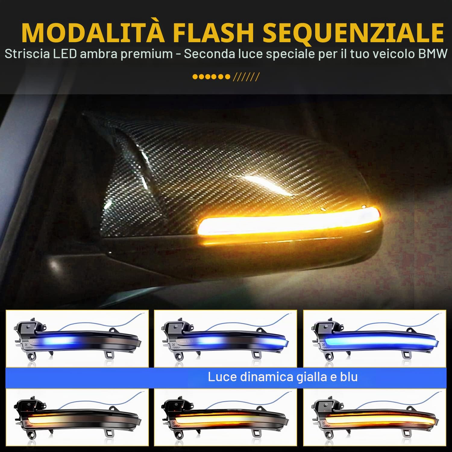 Indicatori di Direzione Per F20 F21 F22 F23 F30 F31 F32 F33 F36 X1 E84 i3 M2 F87 Indicatore Laterale Dinamico Luce, Indicatore Sequenziale Dello Specchio,Blu e Giallo,2 Lampade