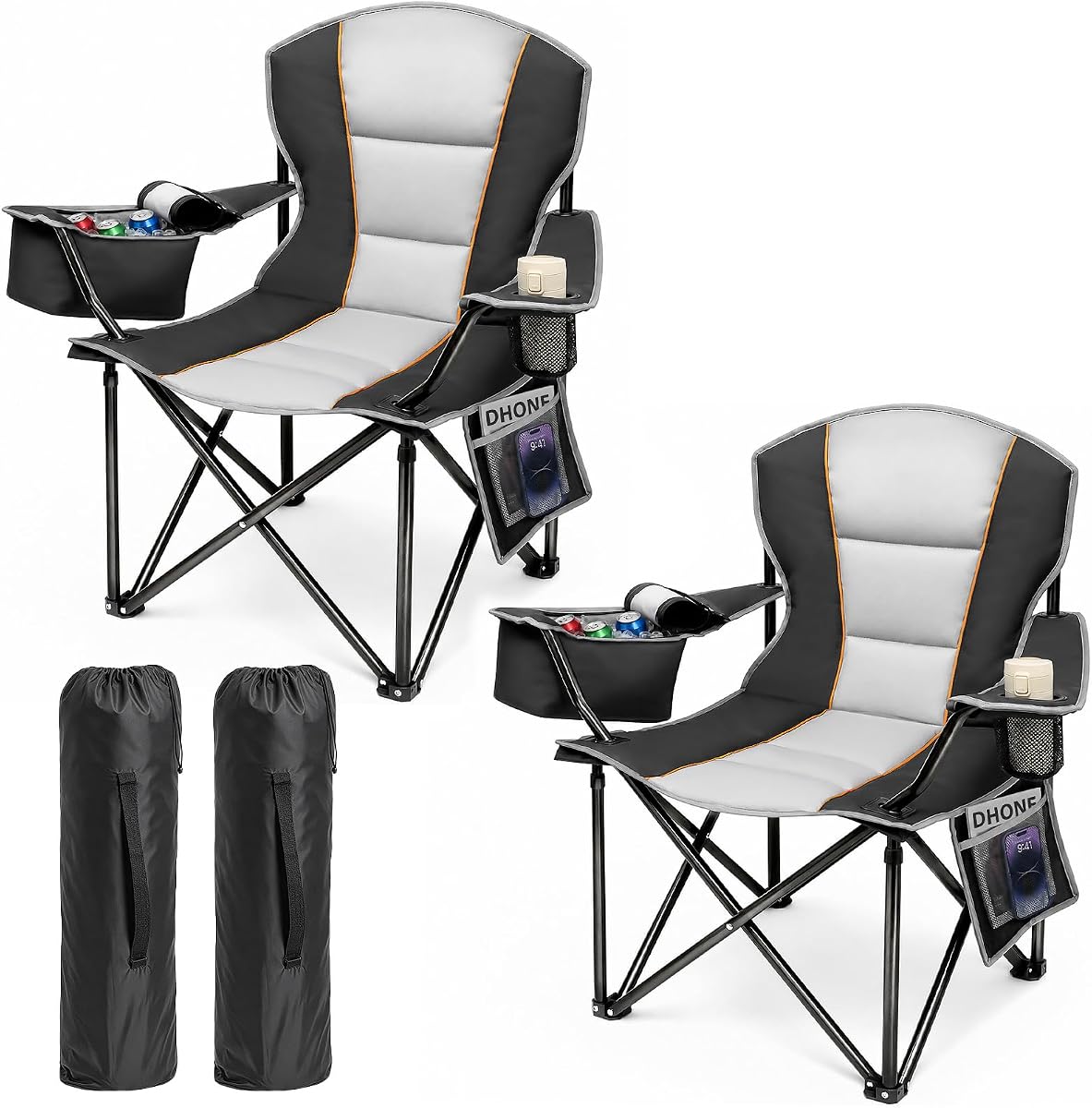 Camping Chair 2 Pack 500LBS Oversized Portable Folding Lawn Chairs | Heavy Duty Camping Chairs with Cooler Bag, Cup Holder & Side Pocket, Lawn Chair for Camping, Beach, Fishing & Sports, 2Pack