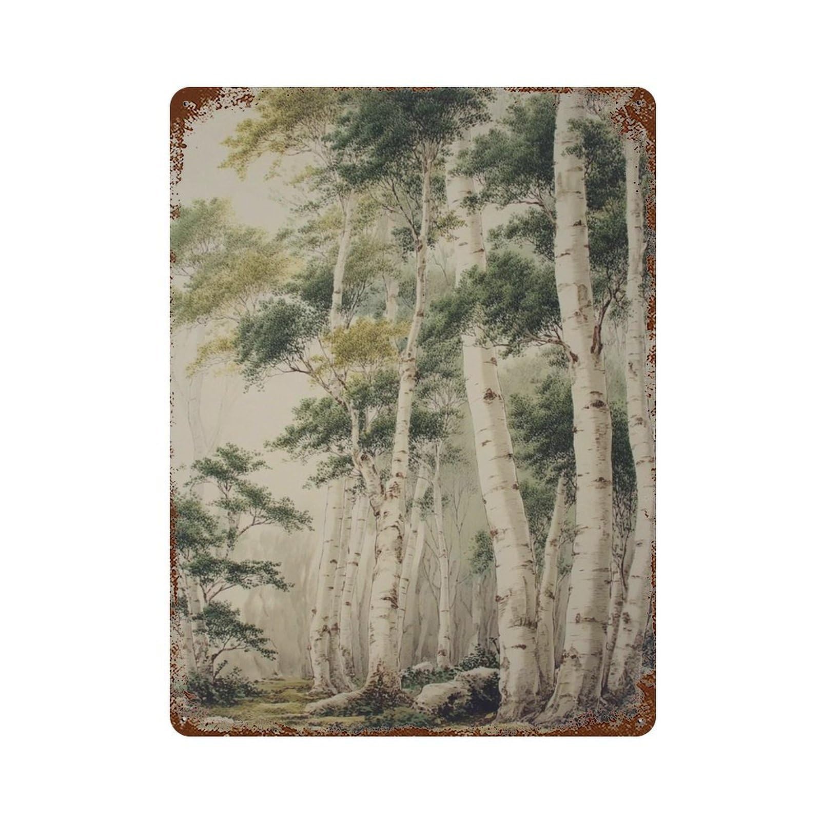 xiaoxiaoshen Birch Forest Botanical Landscape Vertical Nature Wall Decor Art Metal Tin Poster Modern Home Decor Art Home Bar Shop Decorations Vintage Sign 40x30cm