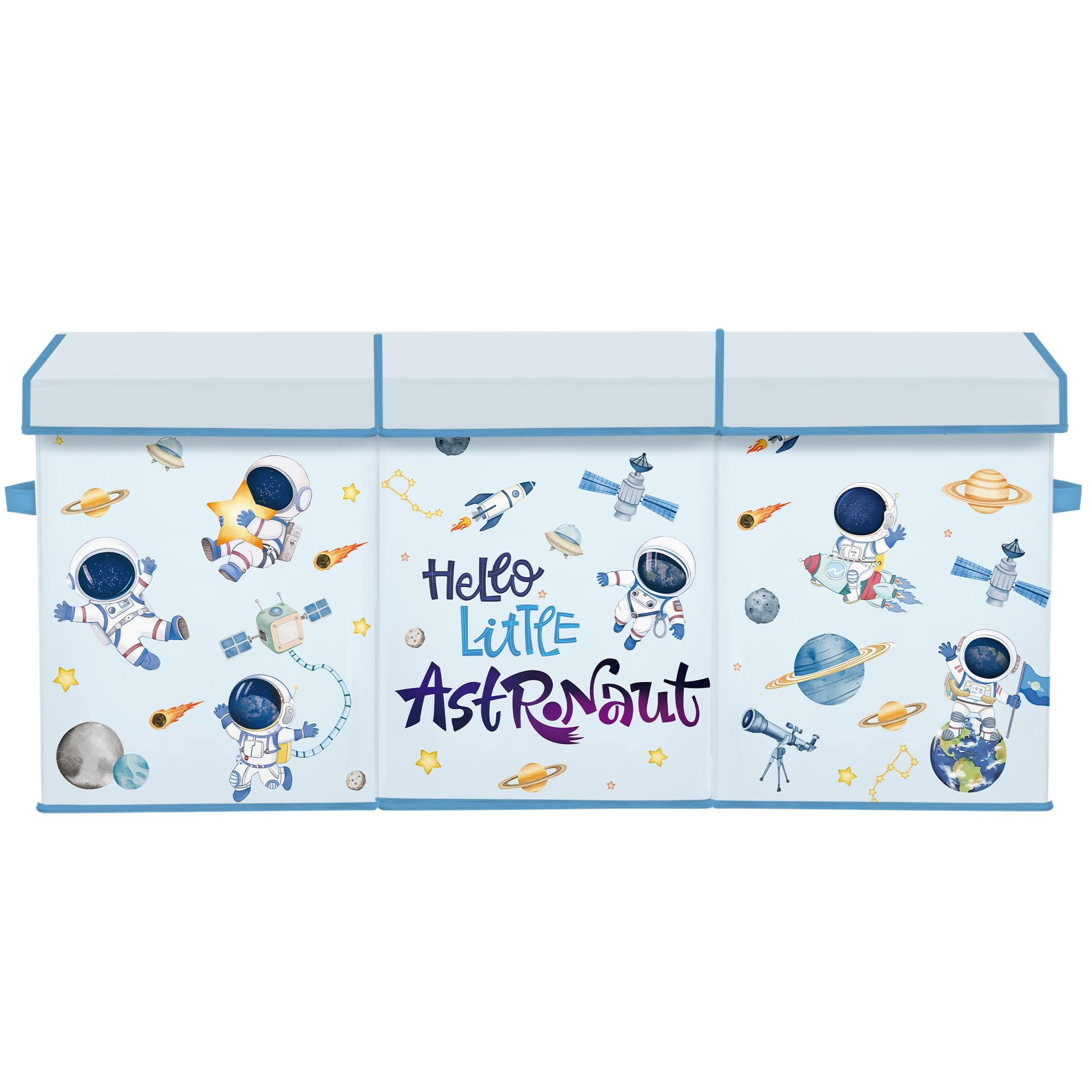 decalsweet Caja de Juguete Extra Grande con Tapa Abatible, Caja Almacenaje Oxford Plegable con Asa para Niños Niñas, Baúl Juguetes y Almacenamiento Impermeable Resistente, 96×32×40(Planeta Astronauta)