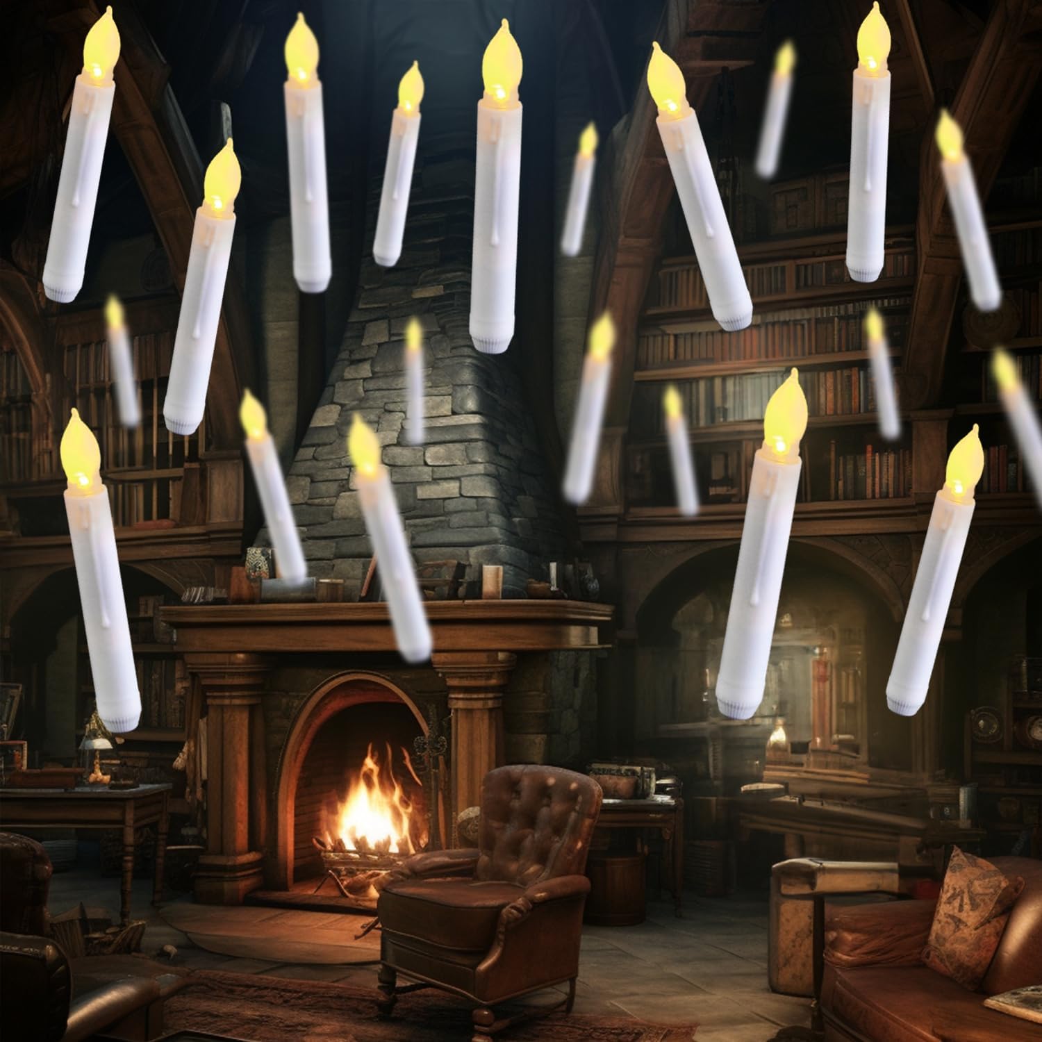 Raycare Set of 24 Flamelesss LED Taper Candles with Warm White Flickering Flame Light, Battery Operated Floating Candles, LED Taper Handheld Candlesticks for Church Party Halloween Decorations