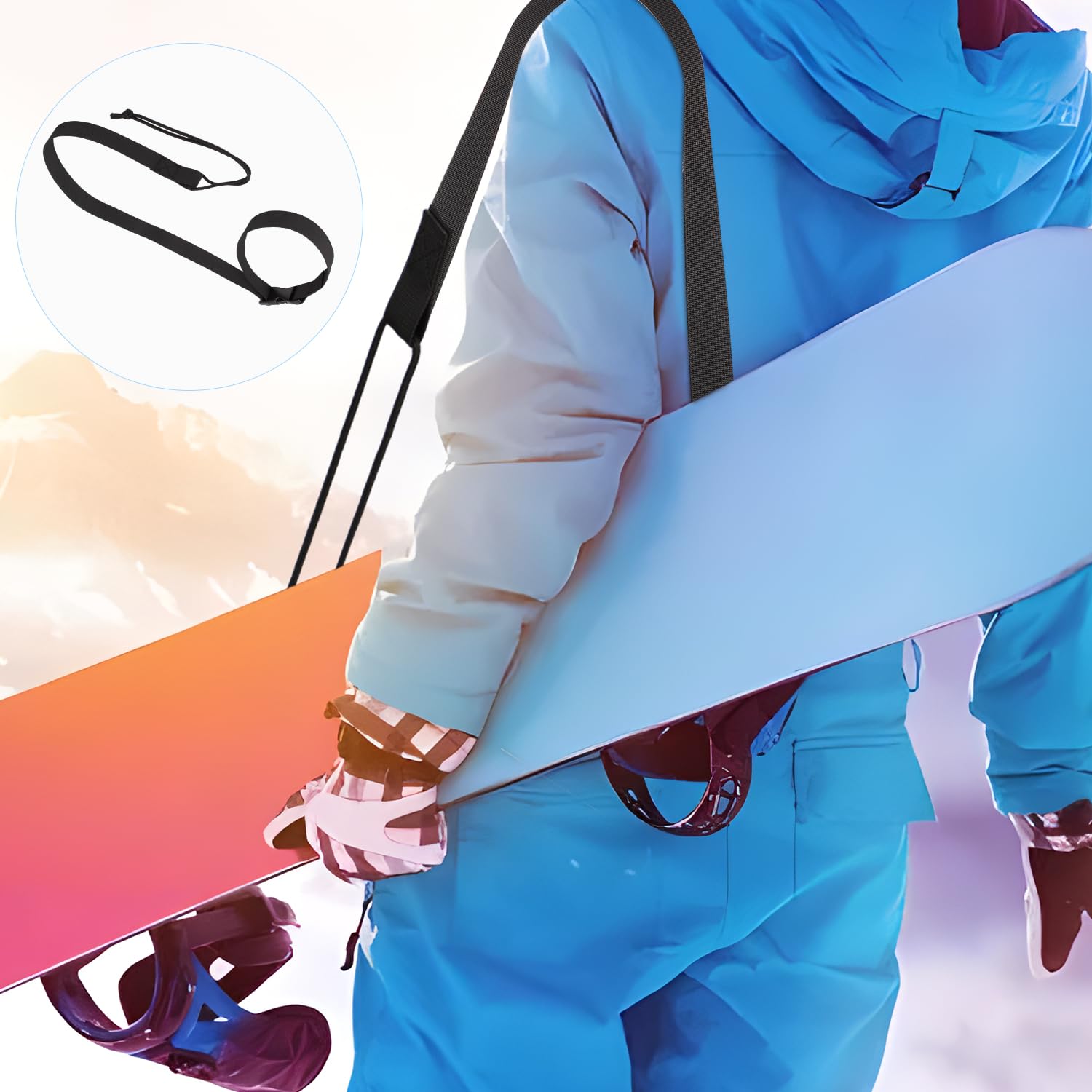 PEUTIER Laisses de Snowboard Réglables Sangle Fixation Snowboard Leash Noir