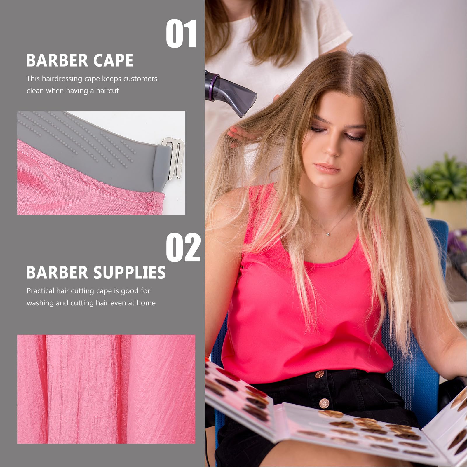VALICLUD Capa de Peluquero Grande de Tela Rosa para Cortar Cabello Profesional, Capa de Corte de Pelo para Mujer, Protección Anticaída de Cabello para Uso en Salón y Barbería