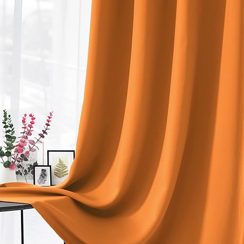 Miniatura 7 de CUCRAF Juego de 2 paneles de cortinas opacas naranjas de 63 pulgadas de largo, cortinas de oscurecimiento de habitación y cortinas para sala de